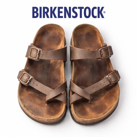 Birkenstock Shoes - Birkenstock Women’s Brown Leather Thong Sandals Size 9 Boho Comfort Cork Footbed